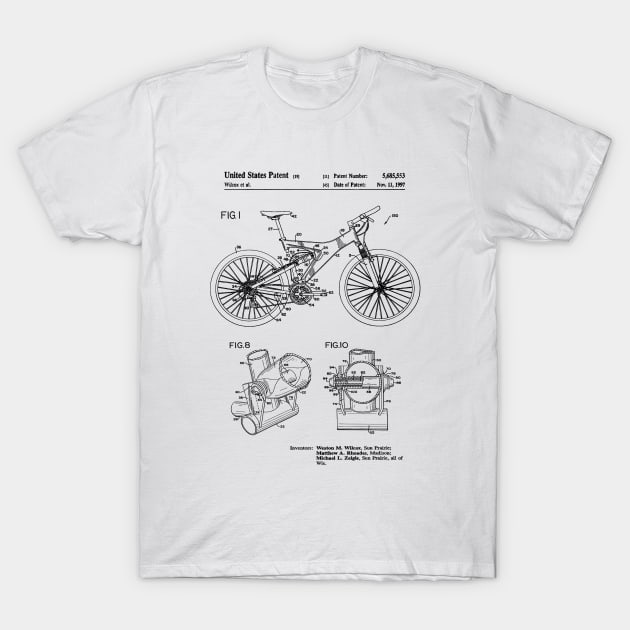 Mountain Bike Patent Inventors Black T-Shirt by Luve